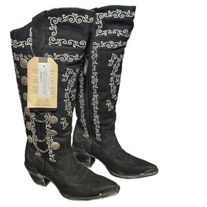 Dan Post Chain Reaction Black and White Leather Boots size 7.5